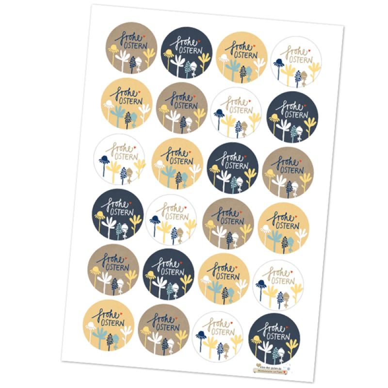 Kraftpapier Ostertüten Set mit gemischten Frohe Ostern! Sticker in Beige Blau Weiß Gelb